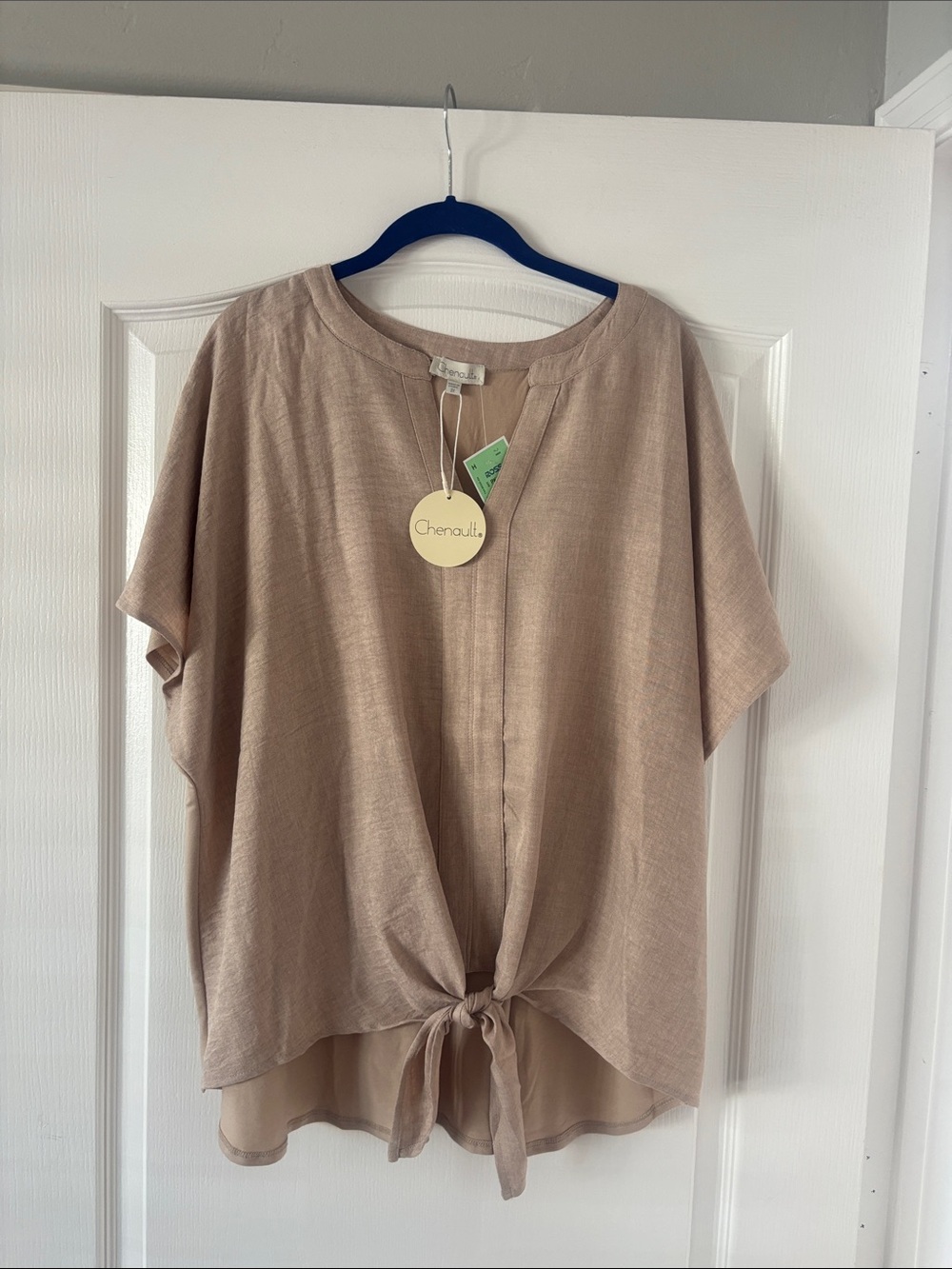 NWT Chenault Linen-Like Tie-Front Short Sleeve Blouse SZ 2X